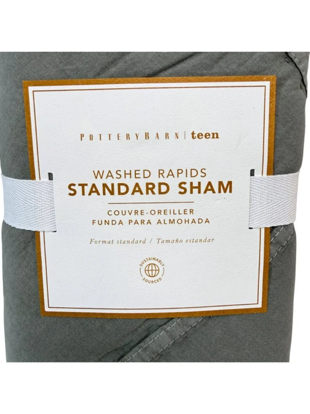 Pottery Barn Teen Pillow Sham Quilted Standard Size Washed Rapids Gray  NWT